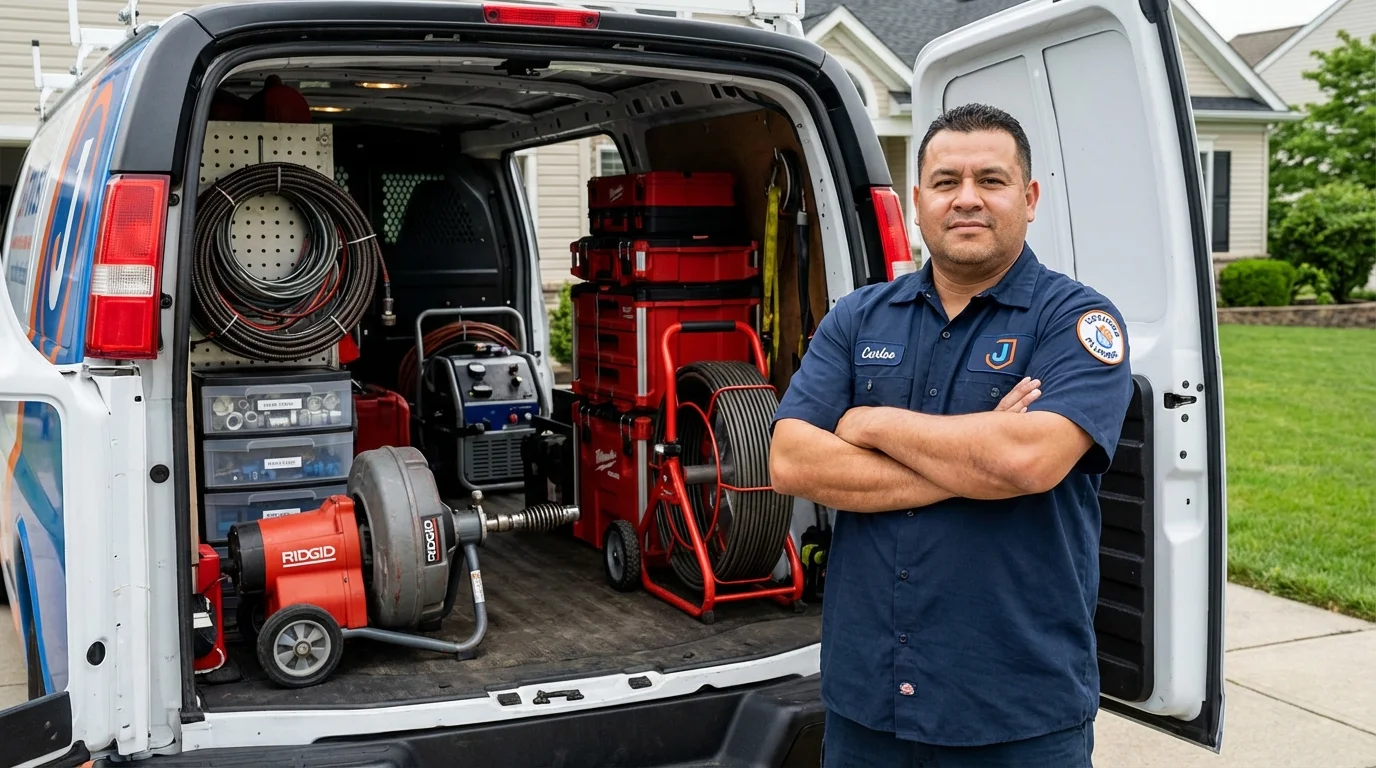 Professional drain cleaning equipment and Johns Plumbing LLC plumber in Floral Park