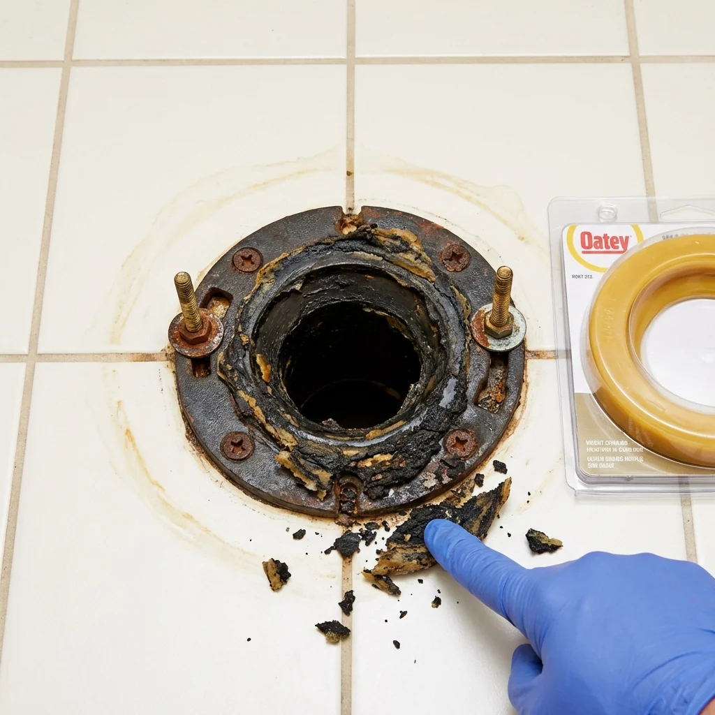Failed wax ring showing water seepage at the base of a toilet in a Floral Park, NY home