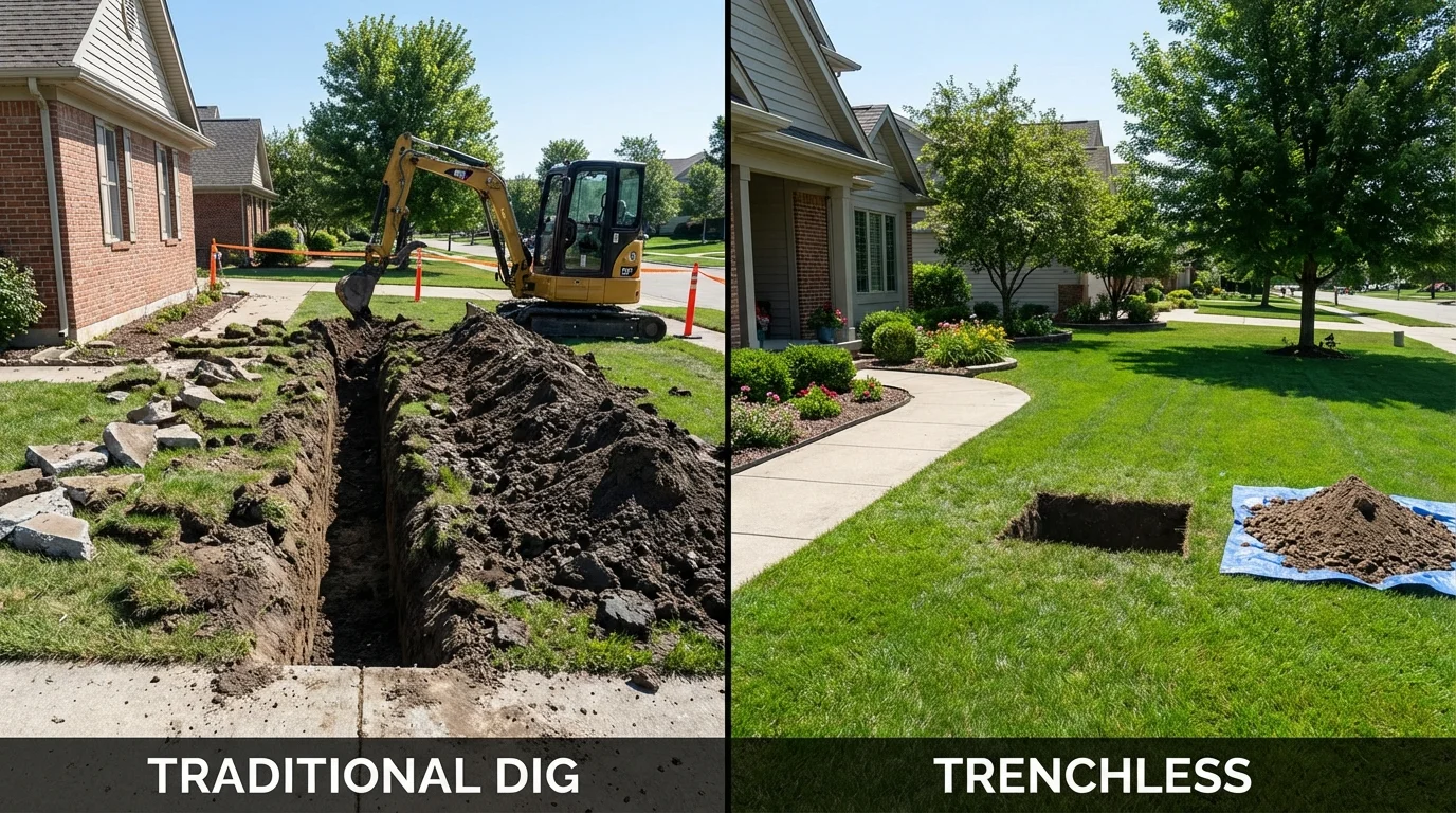 Trenchless sewer repair with minimal yard damage versus traditional excavation in Floral Park, NY